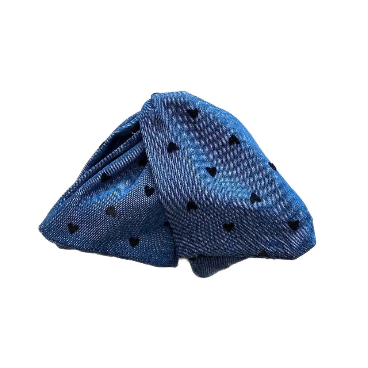 Women's Love Denim Bow Triangle Hair Clip handmade from fabric and acrylic in atmospheric style