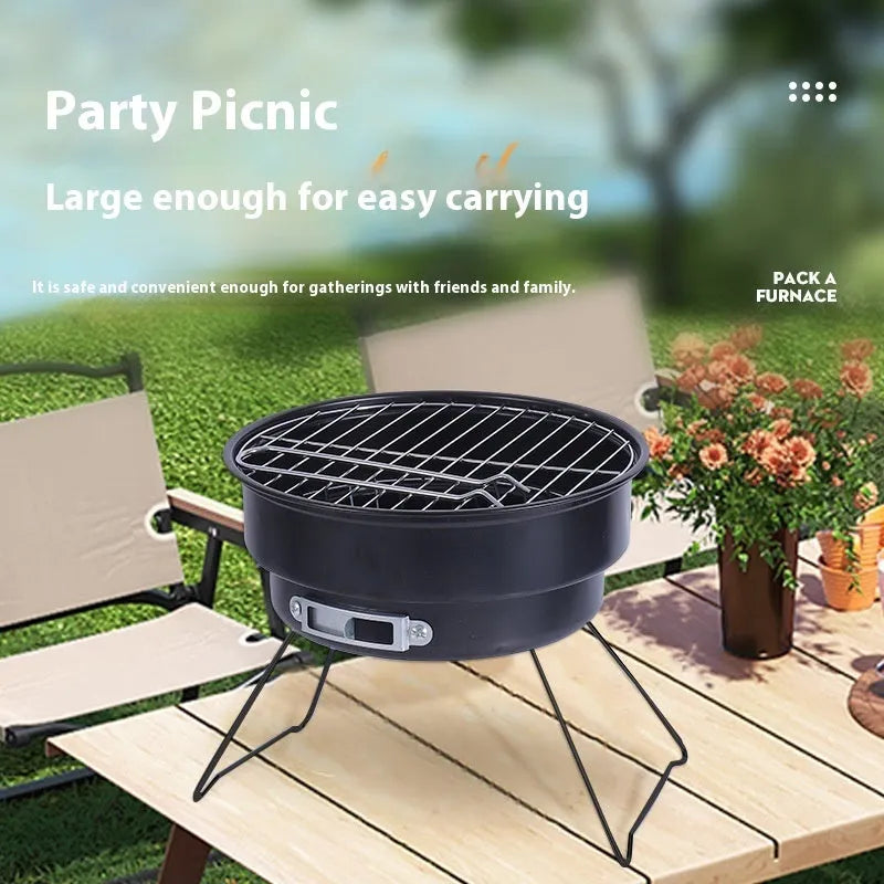 Small outdoor folding round ice stove with barbecue grill, mesh, furnace leg, and carbon clip for 1-2 people
