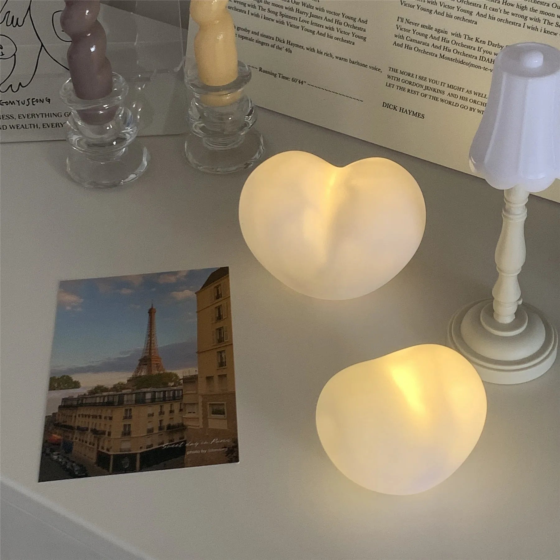 Vinyl atmosphere lamp emitting warm glow in small or large size with battery operation