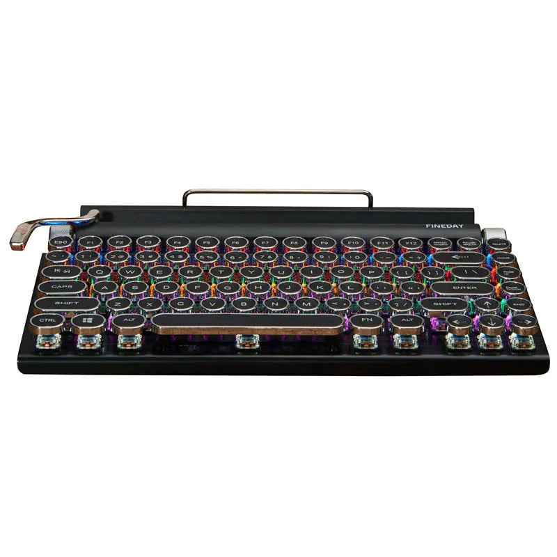 Dot retro typewriter mechanical Bluetooth keyboard with black finish and seven-colour backlight