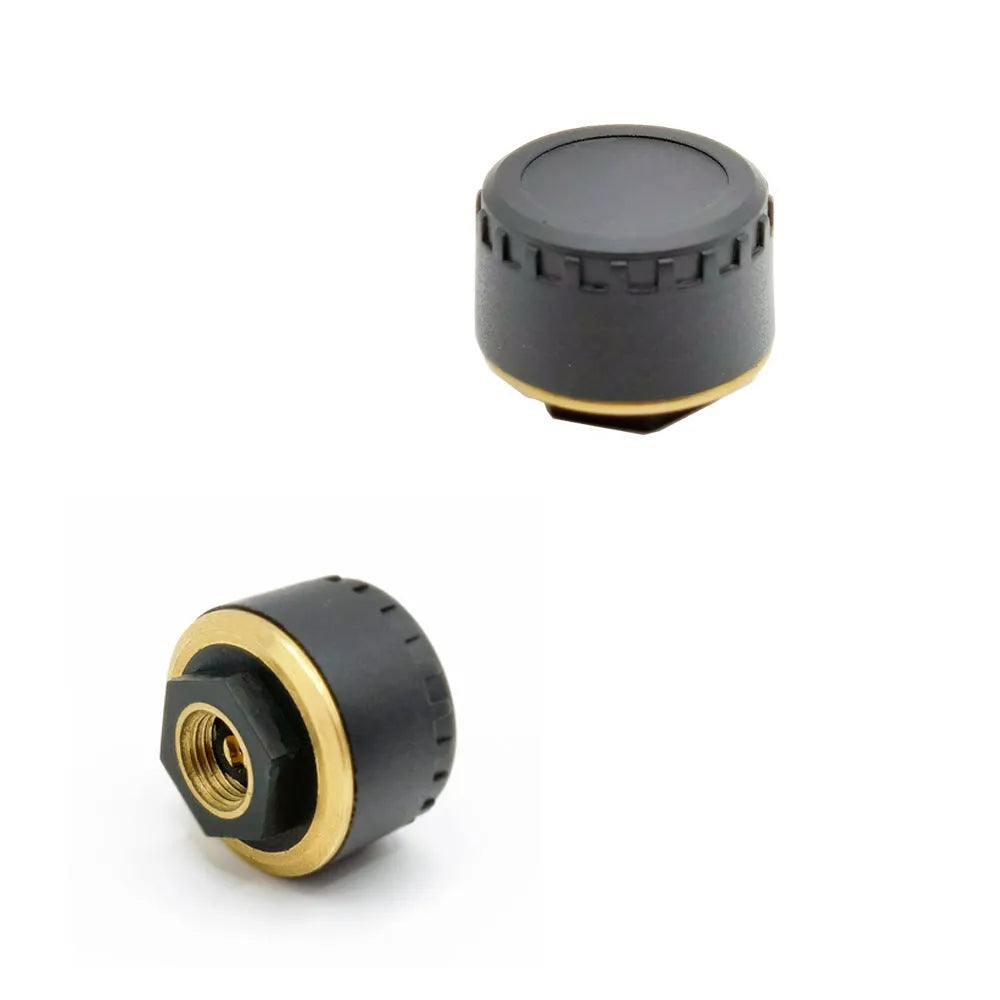 Black Bluetooth tyre pressure monitor sensor set with IP67 rating and app display capability for cars