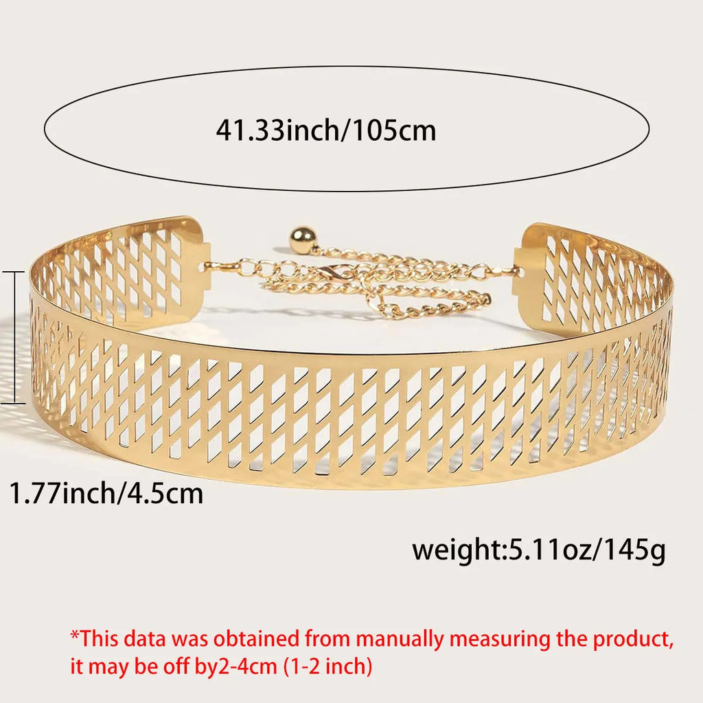 Iron Waist Seal fashion belt with golden lantern head flower design, 4.5cm wide, gold colour.