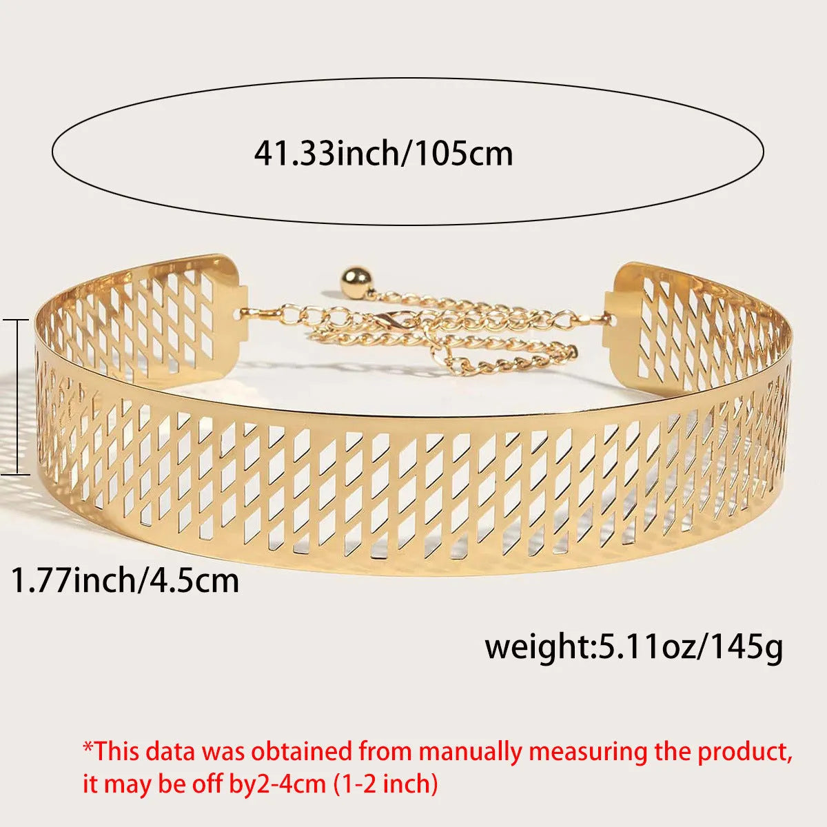 Iron Waist Seal fashion belt with golden lantern head flower design, 4.5cm wide, gold colour.