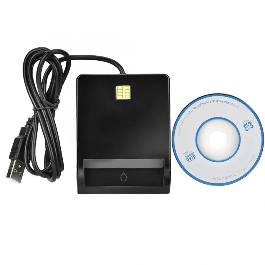 DM-HC65 USB Smart Card Reader black ABS casing connected via USB cable