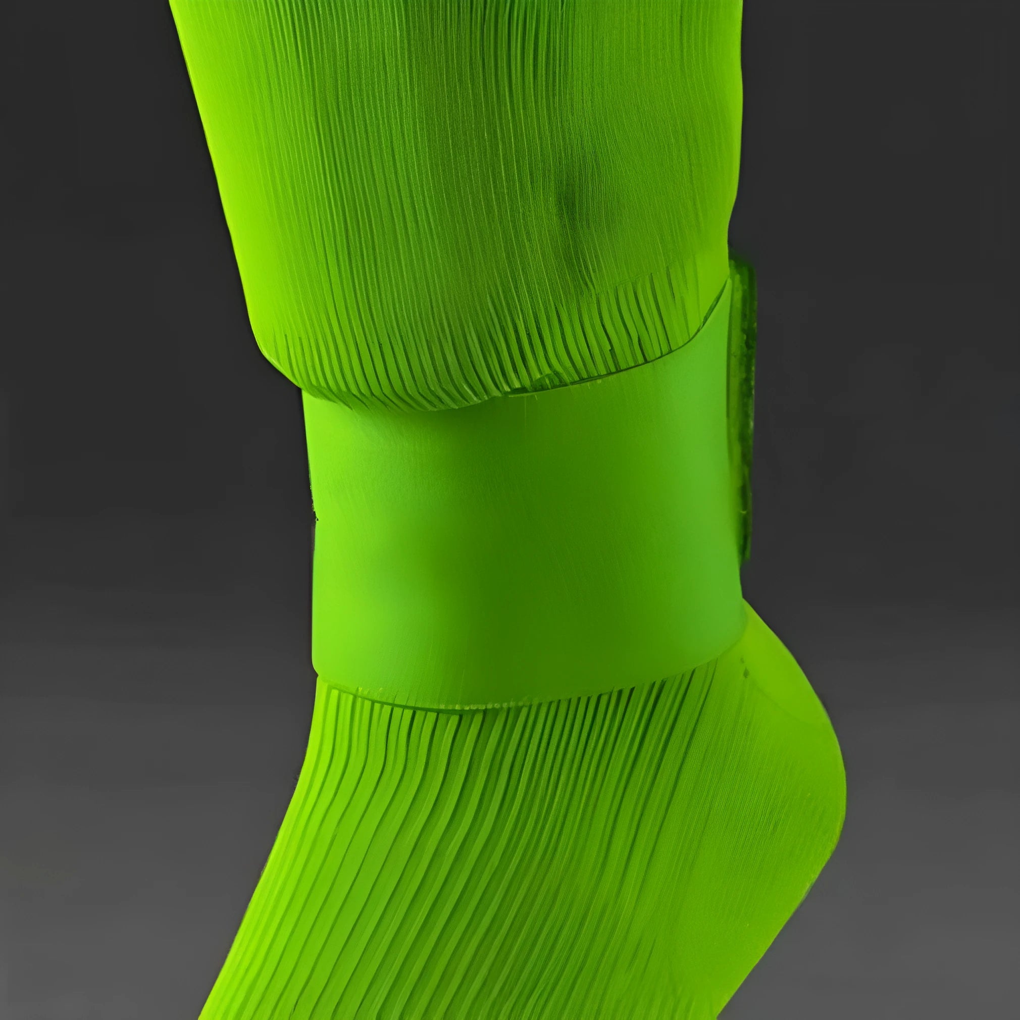 Red rubber football shin guard strap laid flat showing its 25cm length and 6.5cm width.