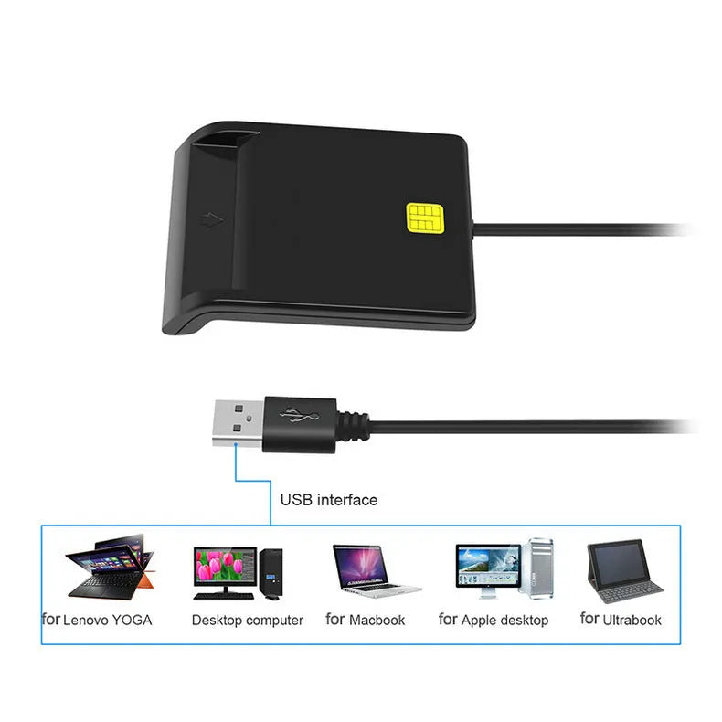 DM-HC65 USB Smart Card Reader black ABS casing connected via USB cable