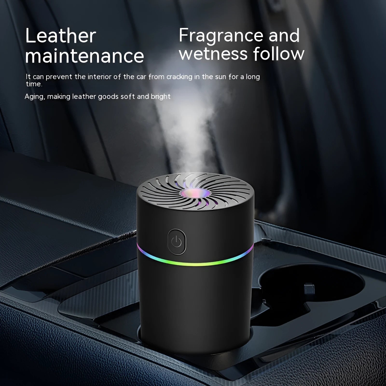 Car USB mini humidifier with aromatherapy function in black and white colour options
