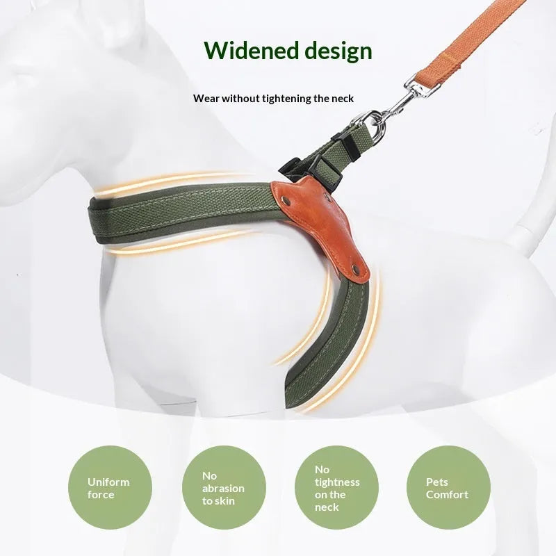 Portable Y-shaped dog leash harness in military green colour for anti-escape walking and training