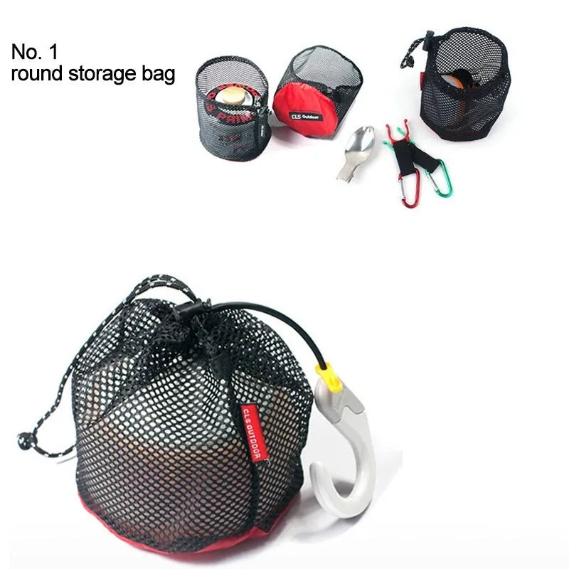 Set of five red Oxford cloth travel storage bags with mesh panels and zippers