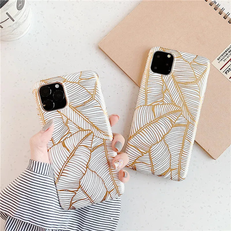 Gold leaf design TPU phone case for iPhone with nature pattern on back