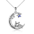 Sterling silver French bulldog moon pendant necklace on box chain with crystal stone
