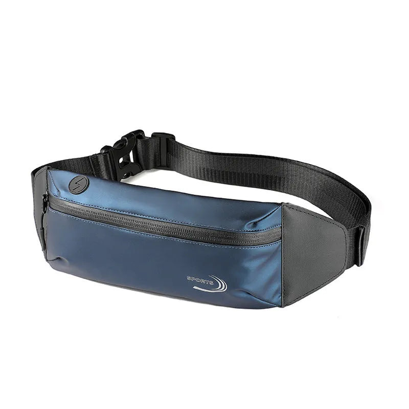 Men's blue waterproof Oxford polyester waist bag with adjustable strap and zip