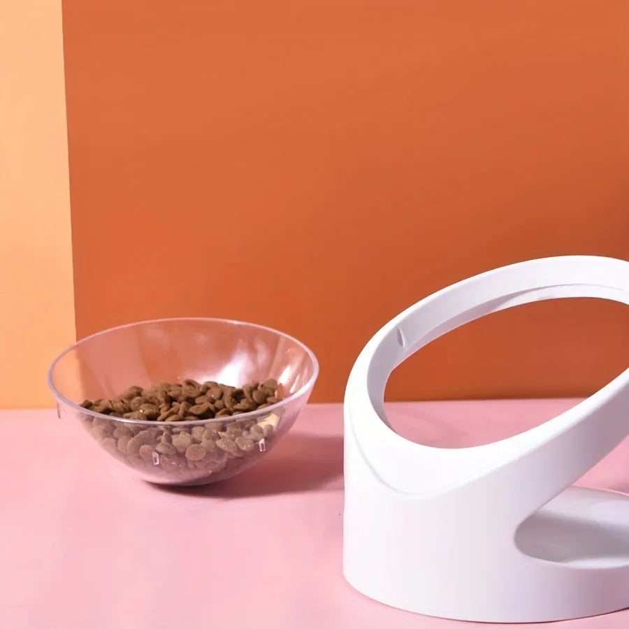 White elevated cat food bowl with ergonomic tilt design for comfortable feeding