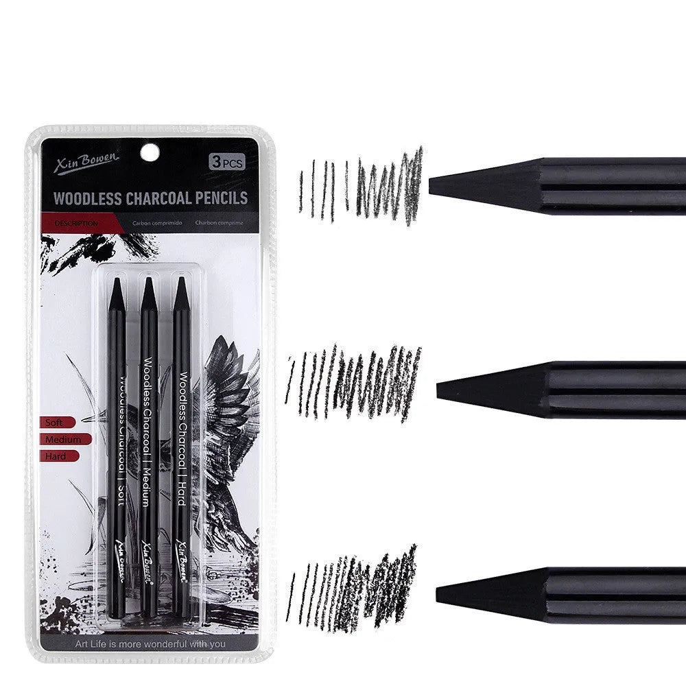 Set of six wood-free graphite sketching pencils in different grades for artistic drawing