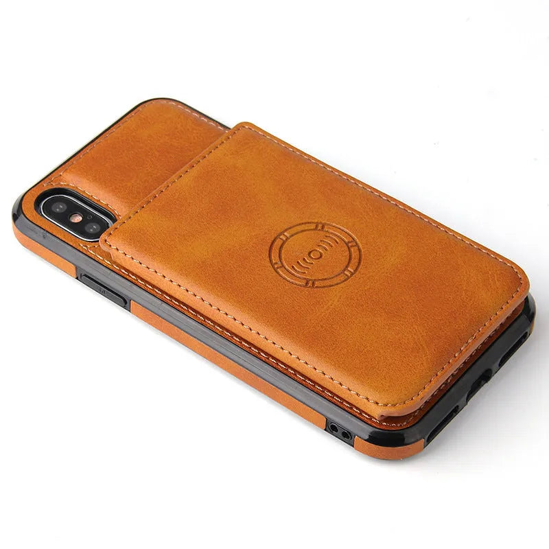 Imitation leather card wallet iPhone case in solid colours with back cover design and card slot