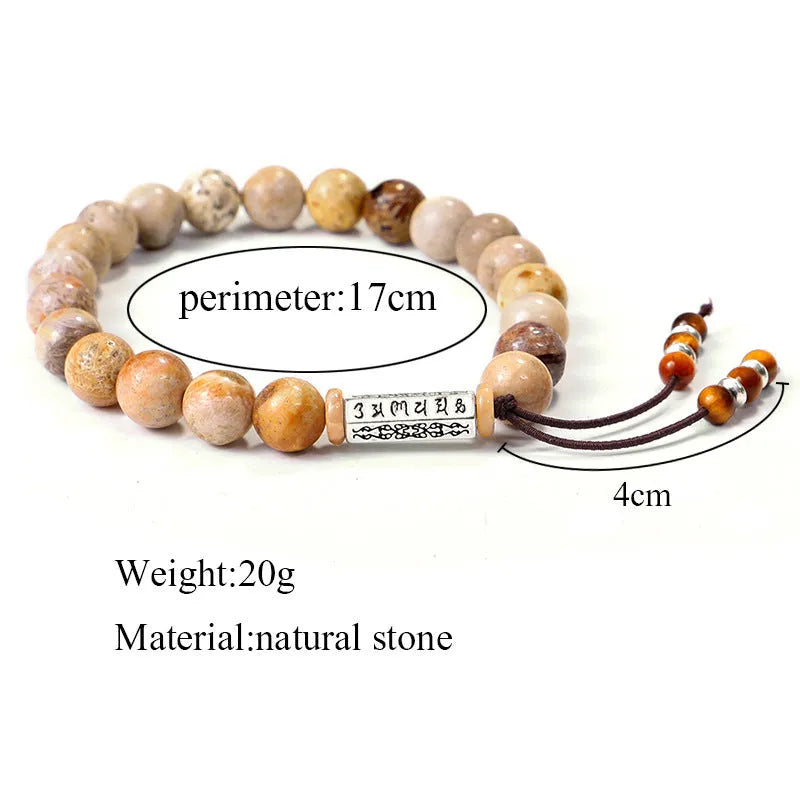 Handmade natural stone bead bracelet in wood colour with retro simple European-American style