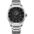 Men's simple casual alloy watch with circular face, available in multiple colour options including black, white, and white-blue