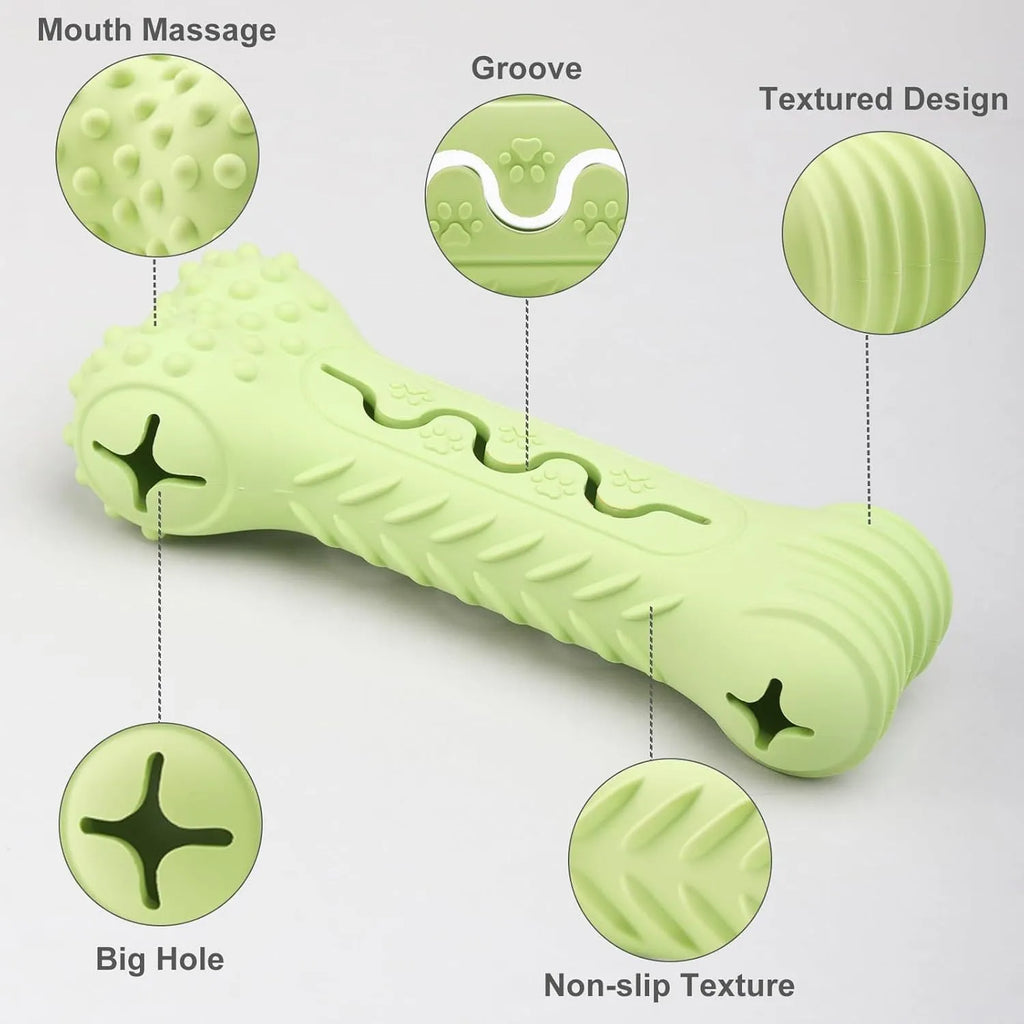 Blue bone-shaped natural rubber dog chew toy for aggressive chewers with textured surface