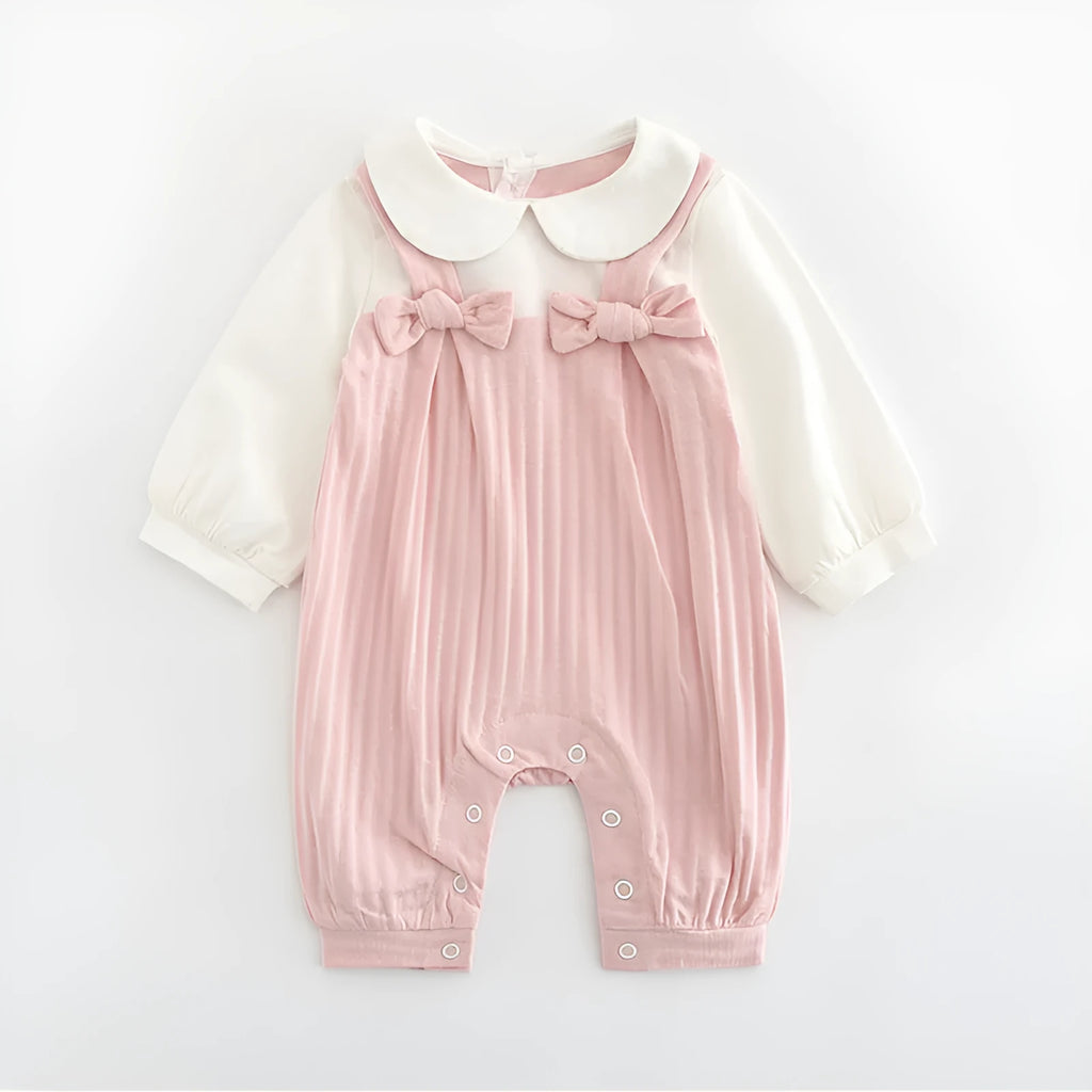 Pink 100% cotton baby embroidered jumpsuit with long sleeves, single-breasted closure, size 73cm