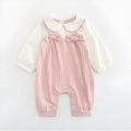 Pink 100% cotton baby embroidered jumpsuit with long sleeves, single-breasted closure, size 73cm