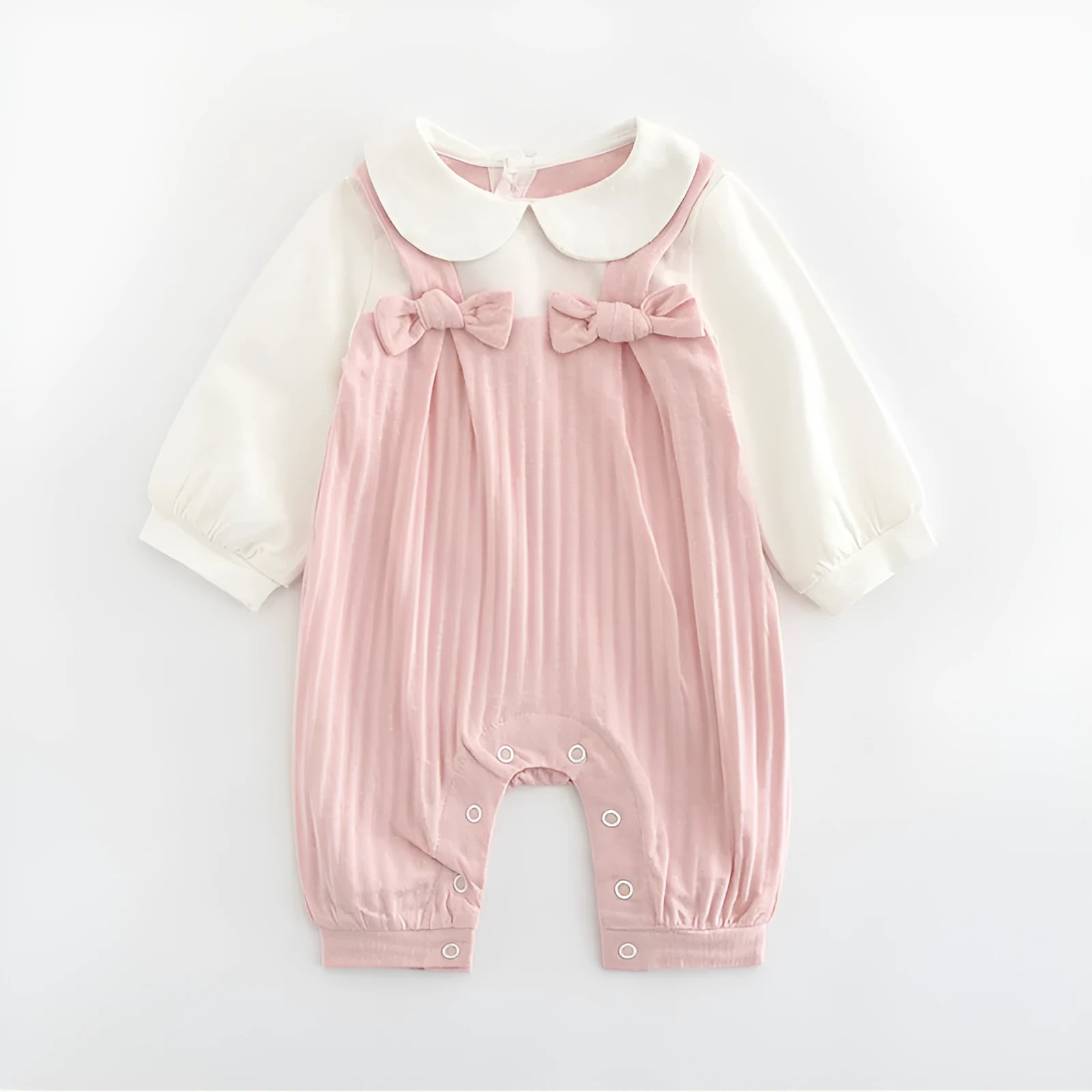 Pink 100% cotton baby embroidered jumpsuit with long sleeves, single-breasted closure, size 73cm