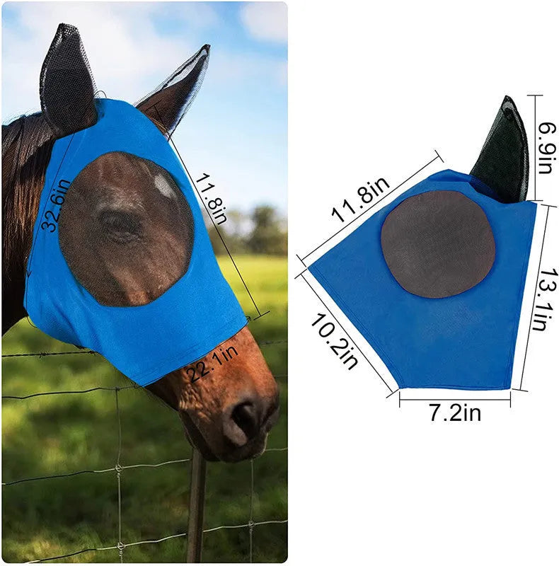 Lycra horse fly mask with ears in check pattern available in multiple colours for UV sun protection