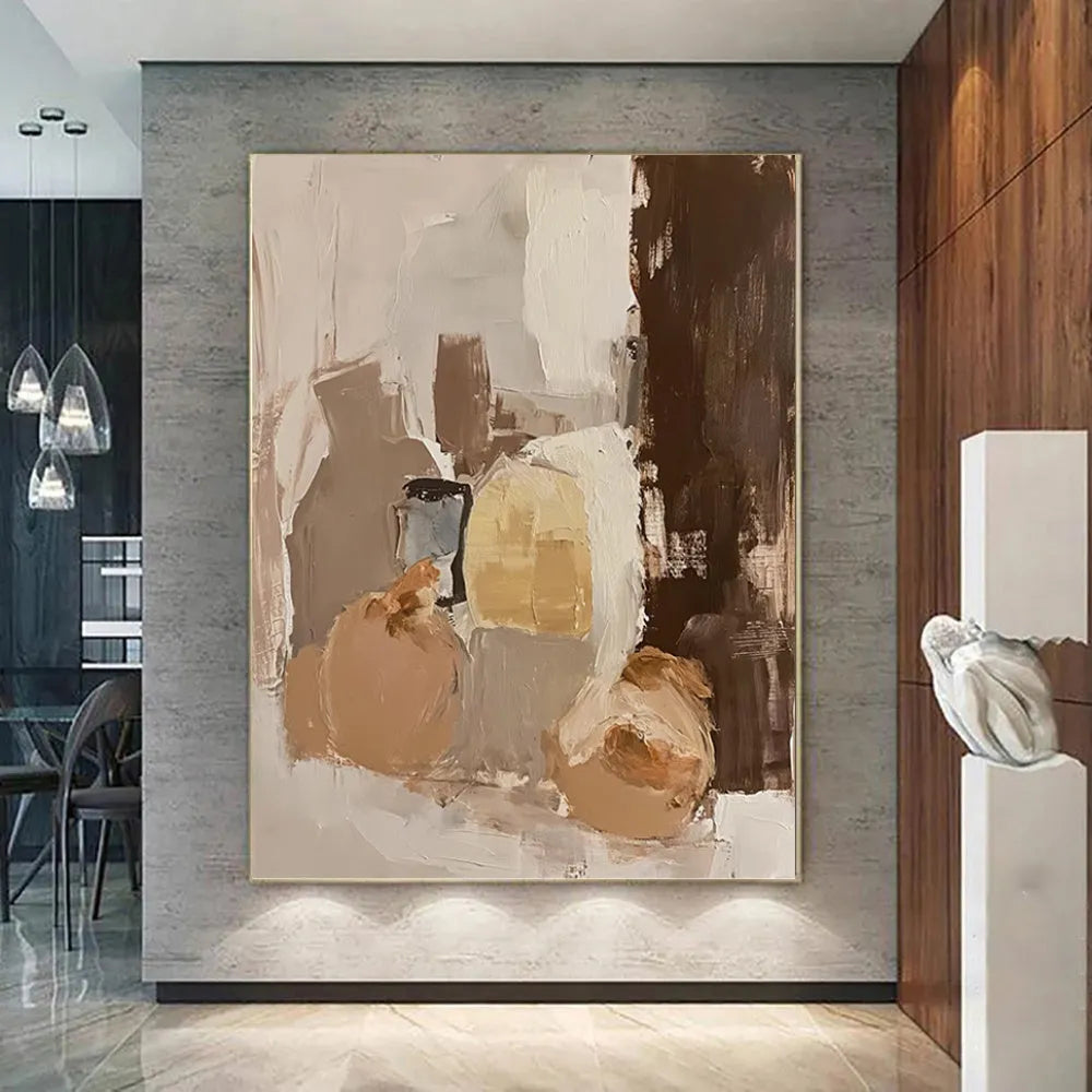 Handmade oil painting on canvas, modern abstract design, vertical orientation, rolled frameless artwork