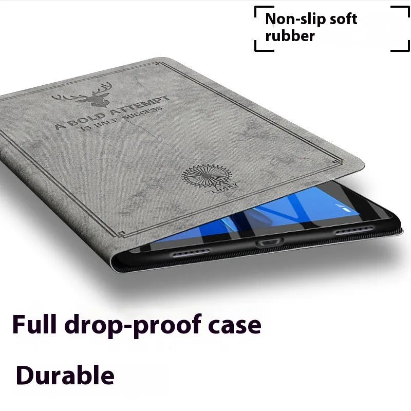 Protective clamshell case with deer pattern in TPU leather for Apple iPad in black brown grey and blue
