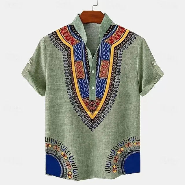 Men's striped casual button shirt in loose fit with polyester fabric