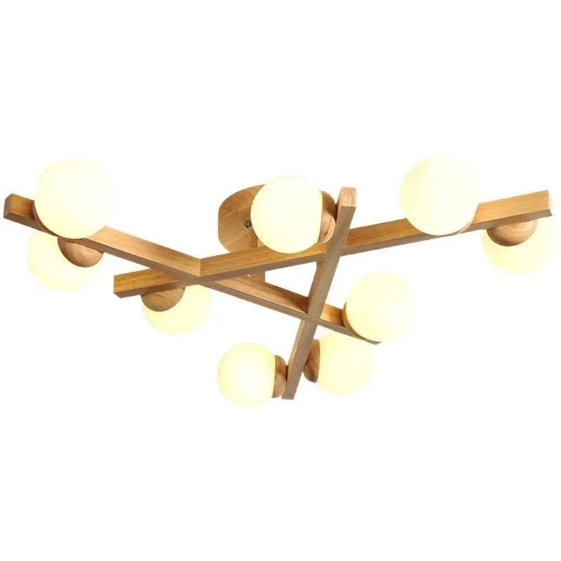Modern wooden style ceiling lamp with three adjustable light heads emitting neutral white illumination