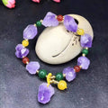 Women's natural shaped amethyst bead bracelet with fu character charm jewellery