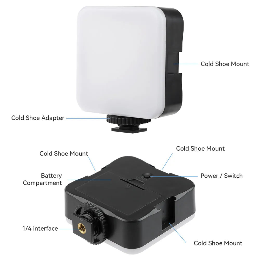 LED Mini Square Outdoor Pocket Light Tripod flash with rotatable head and compact dimensions