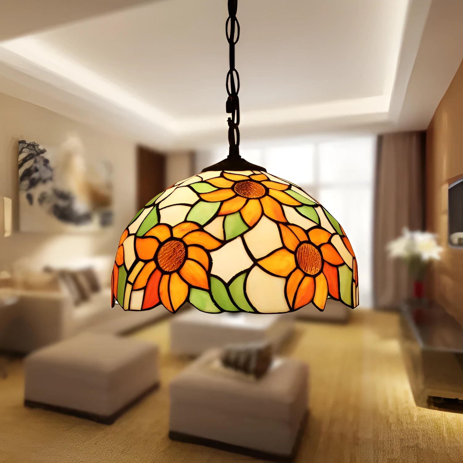 European retro baroque chandelier with colourful glaze and hanging ornaments in abstract Style 2 design