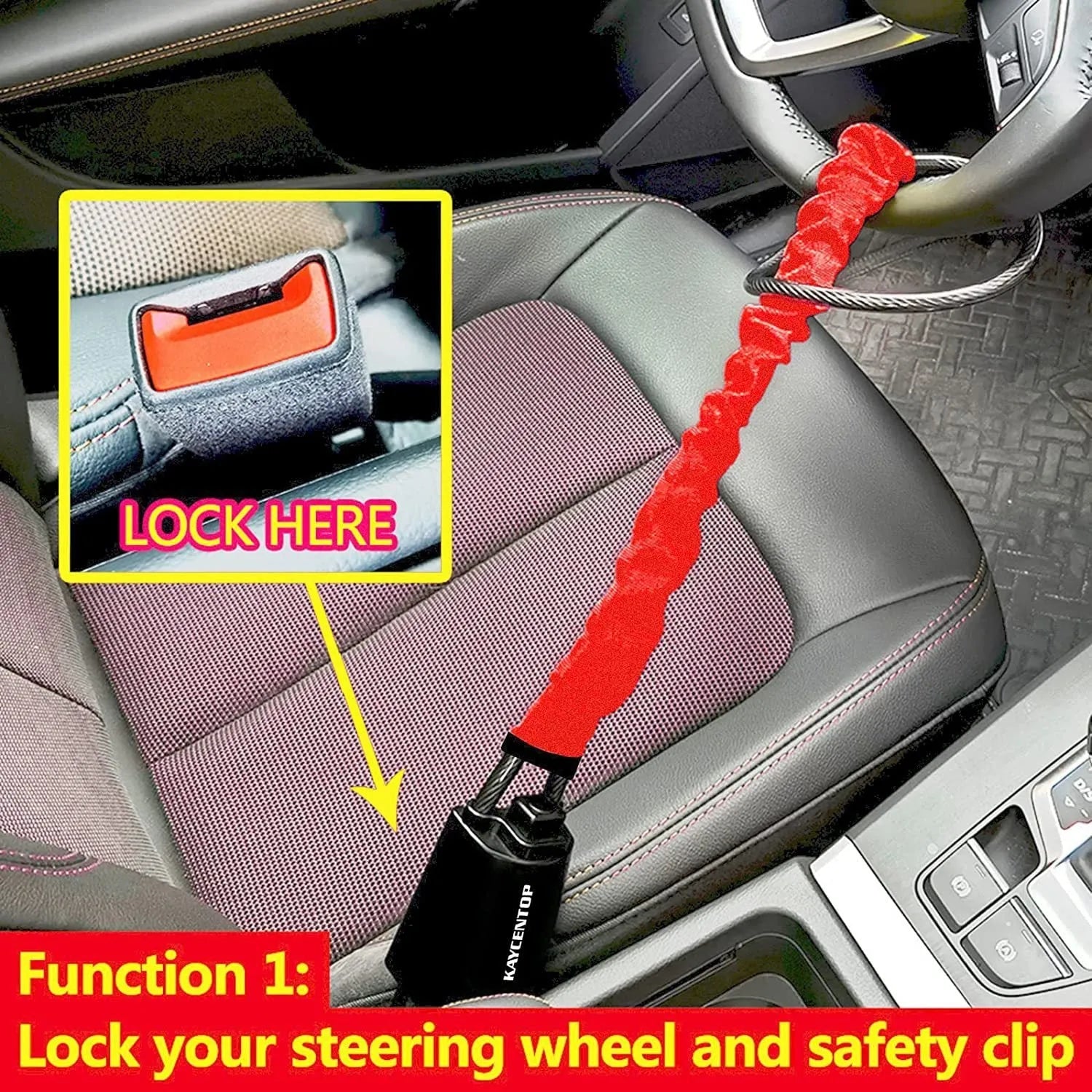 Car steering wheel wire rope lock in red, yellow or black colour for General Motors vehicles