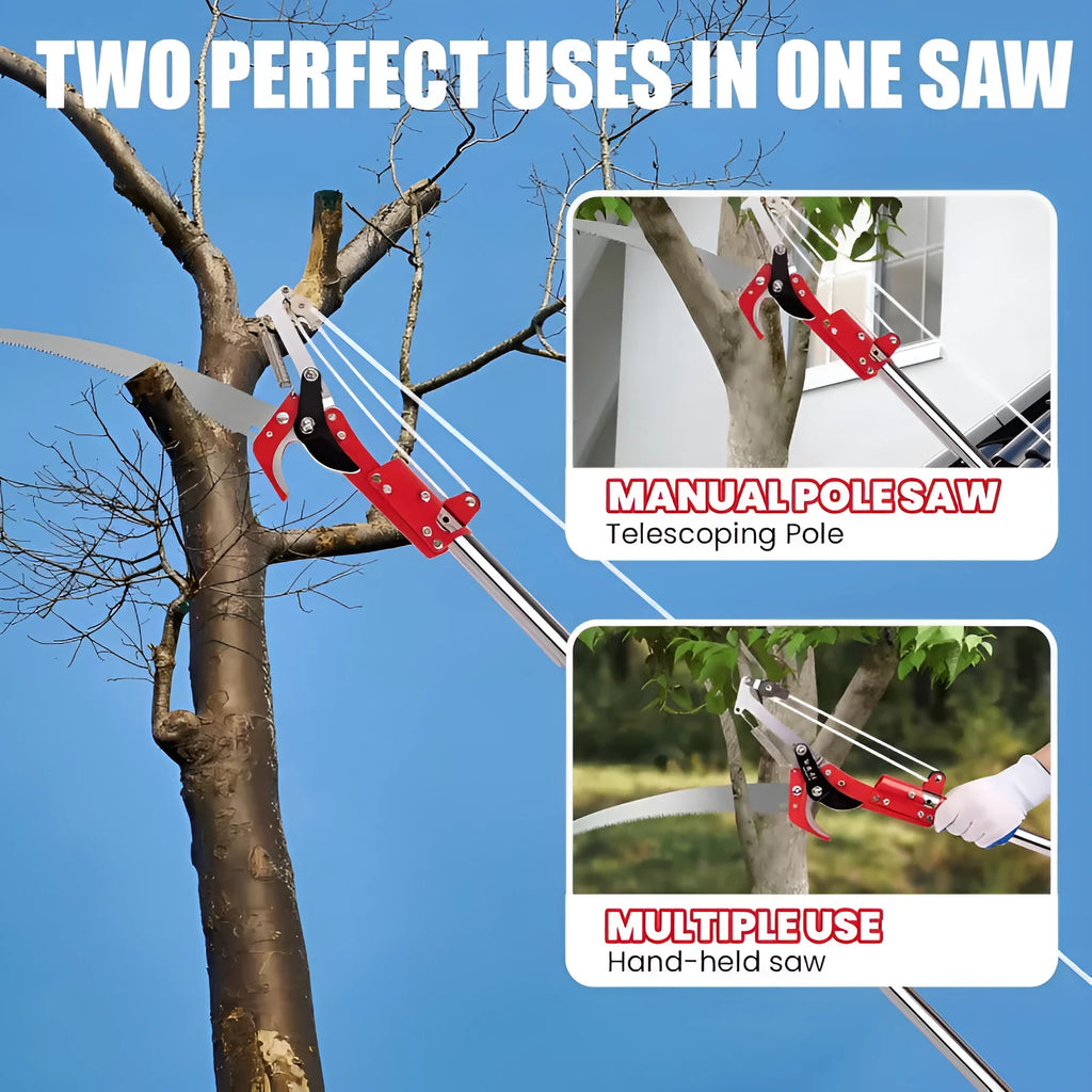 Pull rope pruning shears with 8-section 3.3m metal pole for high branch cutting