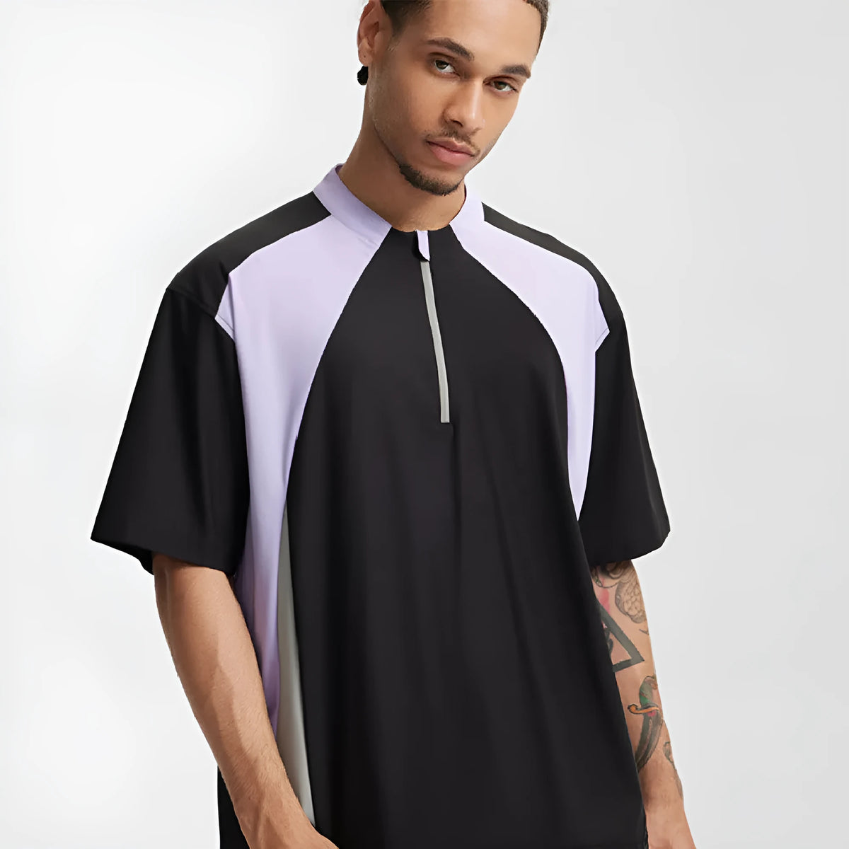 Men's lightweight polyester casual top in black and beige with long sleeve and short sleeve options