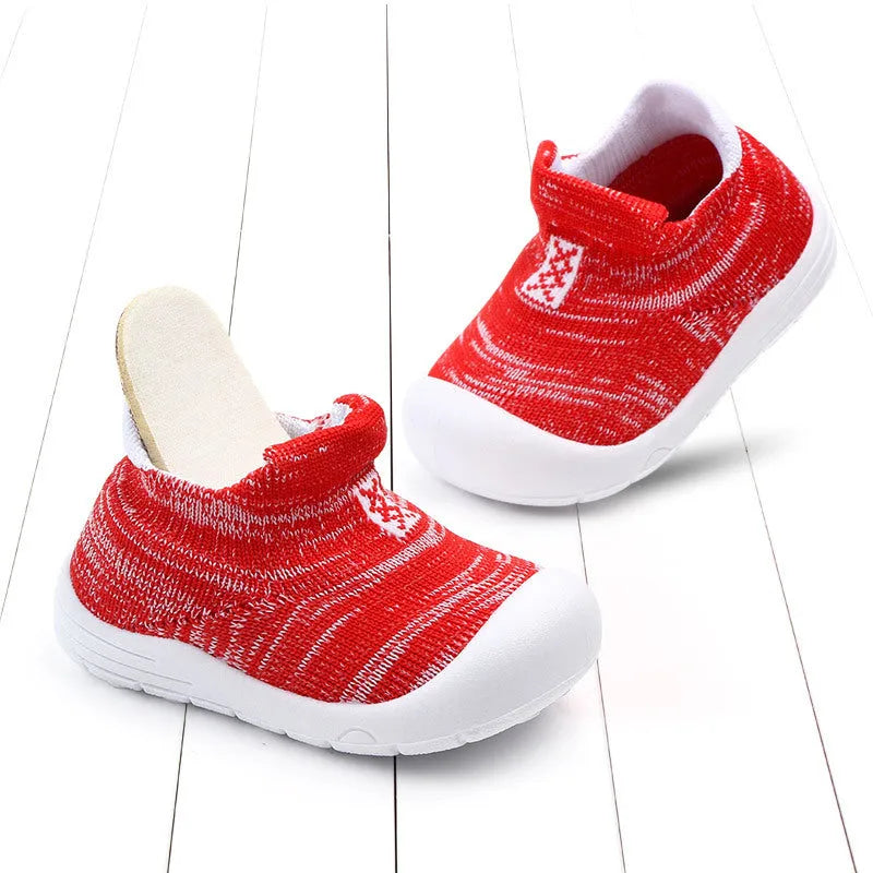 Spring children's soft sole walking shoes non-slip breathable low top in black blue red sizes 15-19