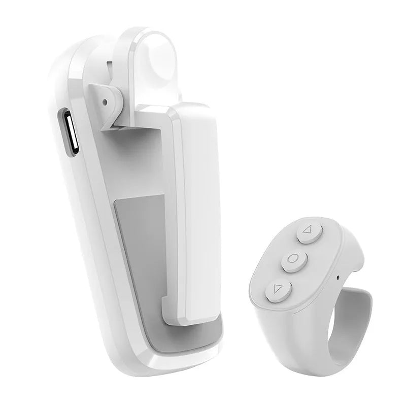 Wireless page turner remote control with clicker, available in black, white, and pink colours.