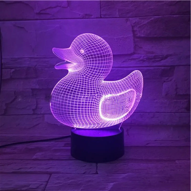 Little yellow duck 3D night light with remote control showing seven colour options