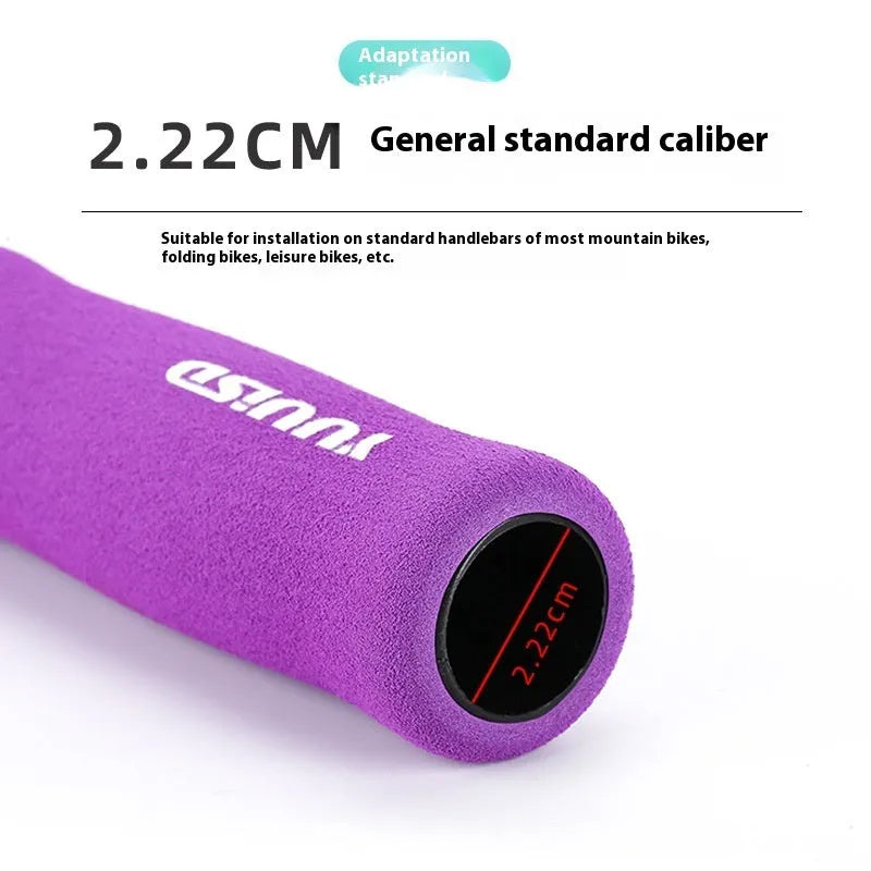 Pair of ultra-light 41g soft sponge mountain bike handlebar grips in black, purple, and biange colour options.