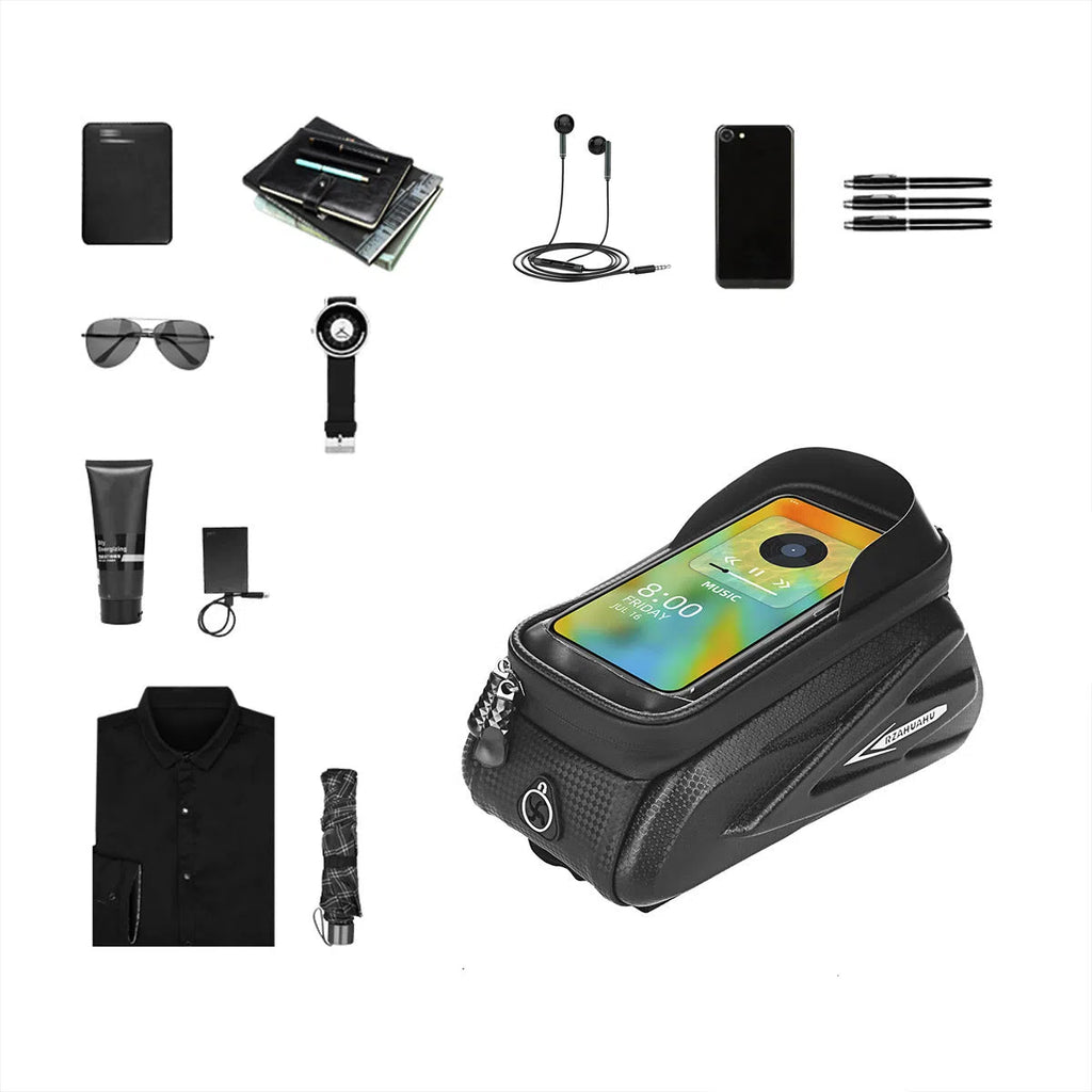 Black EVA PU leather bicycle top tube bag 22x14x11cm with inner pocket on bike frame