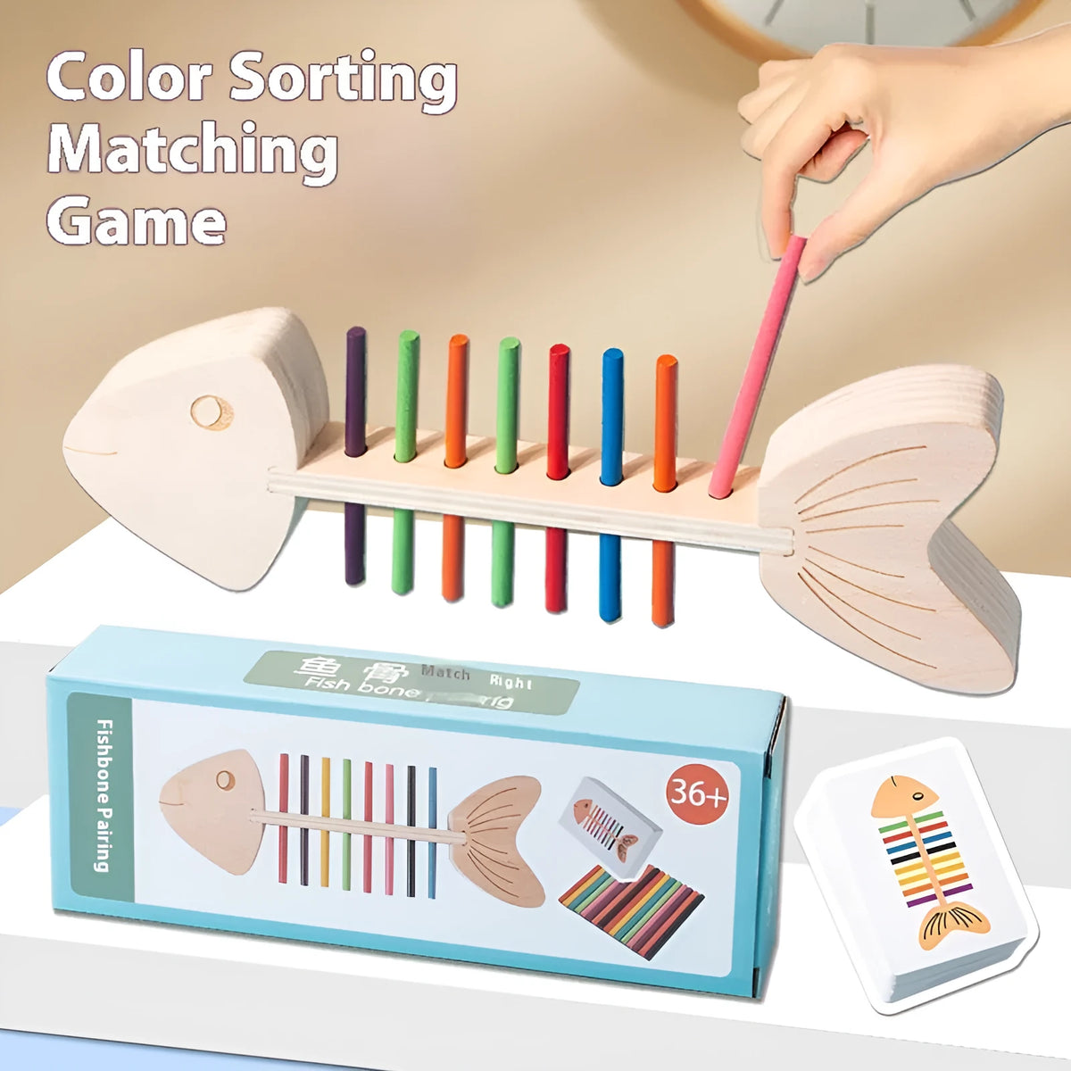 Colour cognitive pairing wooden toy with fishbone pairs design for early education