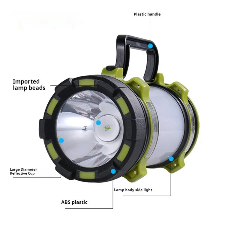 Green KS-5992AC portable LED searchlight with 5W headlight and 3W side light on outdoor background