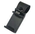 Black car steering wheel clip mount holder showing iPhone compatibility for hands-free navigation
