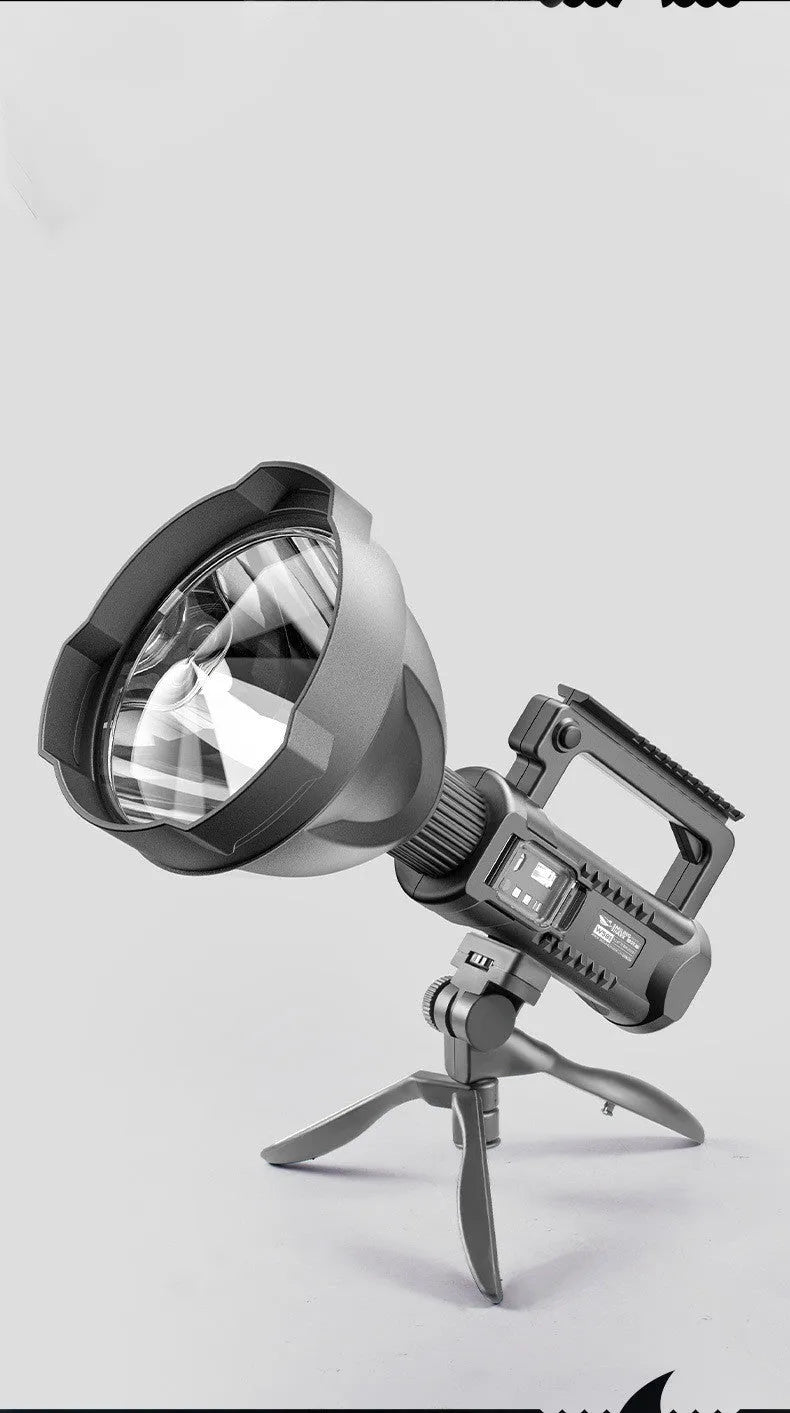 Black camping rechargeable LED searchlight 25W 6600mAh ABS with hand-pressure generator