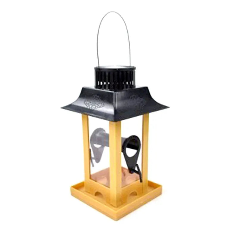 Hook type solar lamp bird feeder in plastic for small birds hanging outdoors