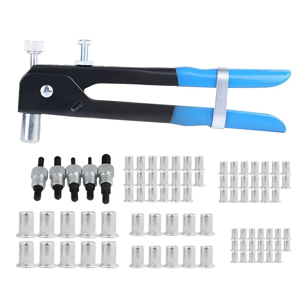 Manual riveter nut set tool with alloy steel construction in workshop setting
