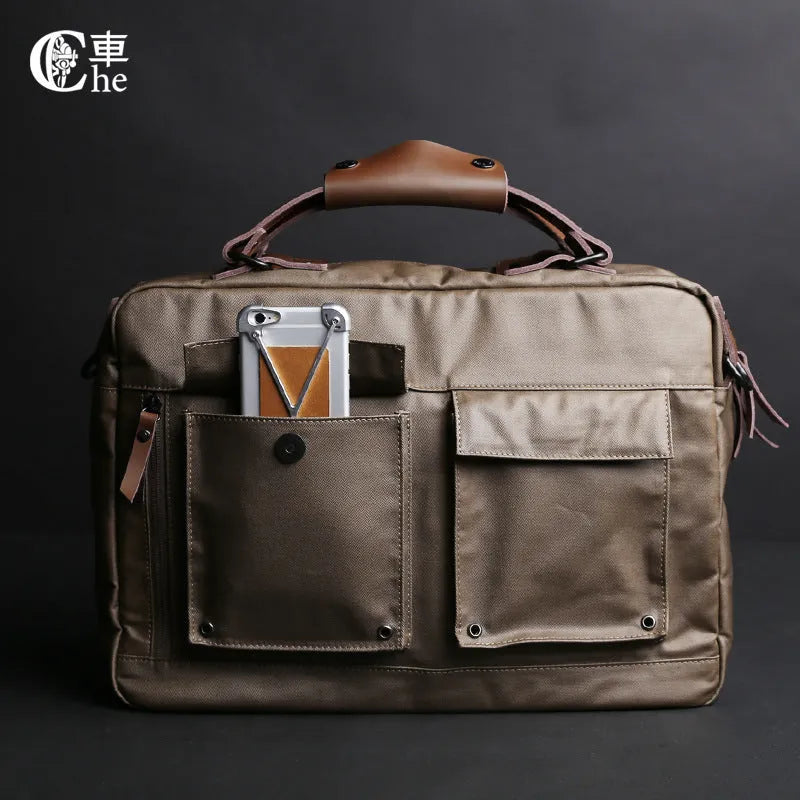 Dpark black laptop messenger bag for 15-inch Apple Lenovo computers on a shoulder.