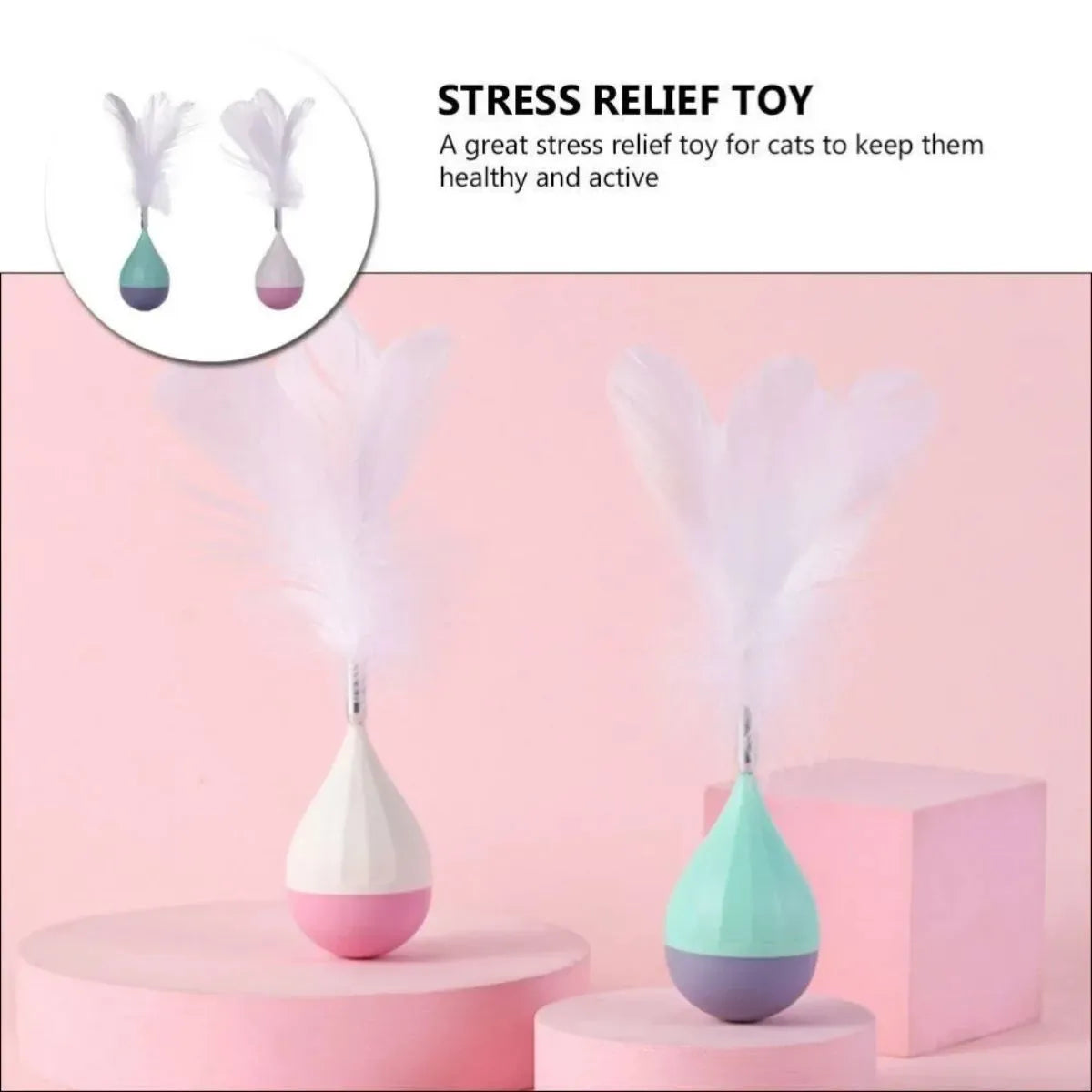 Feather tumbler cat toy with goose feathers, ABS plastic construction and aluminium alloy core