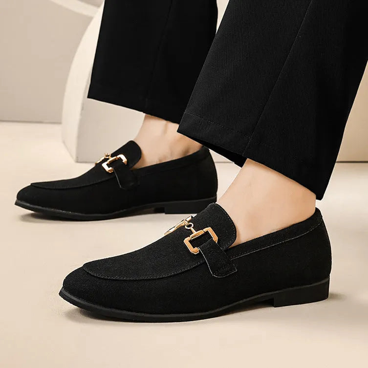 Men's black PU suede look Gommino driving shoes casual slip-on loafers